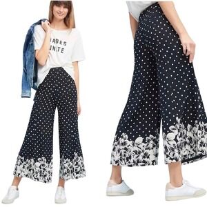 ETTIWA BY ANTHROPOLOGIE Women Polka Dot Floral Wide Leg Crop Pants Size 6 Boho